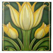 Gelbes Tulip Symmetrisches Wanddekor Jugendstil Fliese (Vorderseite)