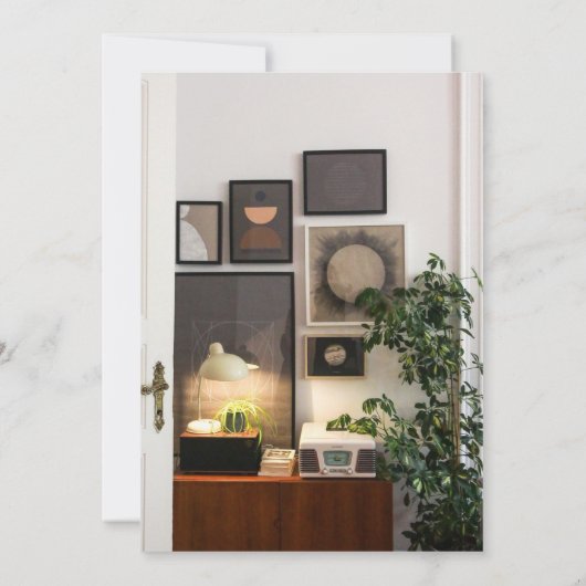 Gelbes Türhaus Erwärmung Party Illustriert Einladung (Rückseite)