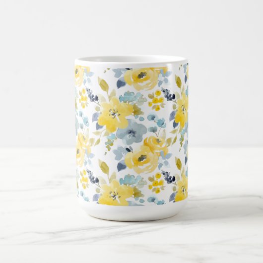 Gelbes u. blaues Aquarell-Muster Kaffeetasse (Mittel)