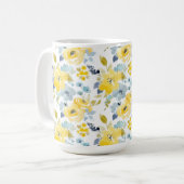 Gelbes u. blaues Aquarell-Muster Kaffeetasse (Vorderseite Links)