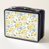 Gelbes u. blaues Aquarell-Muster Metall Brotdose (Rückseite)