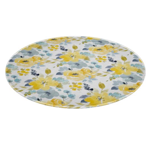 Gelbes u. blaues Aquarell-Muster Schneidebrett (Ecke)