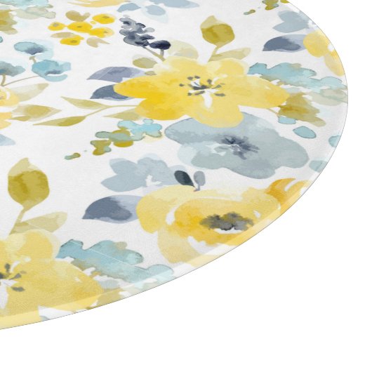 Gelbes u. blaues Aquarell-Muster Schneidebrett (Ecke)