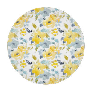 Gelbes u. blaues Aquarell-Muster Schneidebrett