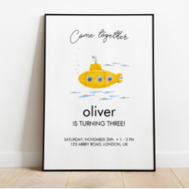 Gelbes U-Boot-Kindergeburtstag Begrüßungspapier Poster