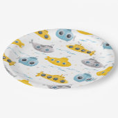 Gelbes U-Boot-Kindergeburtstag Pappteller (Schrägansicht)