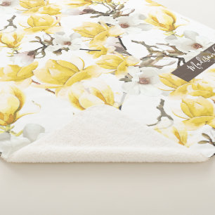 Gelbes u. weißes Magnolien-Blüten-Aquarell-Muste Sherpadecke