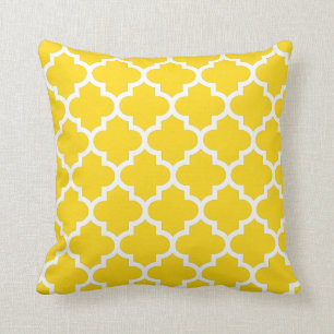 Gelbes u. weißes Quatrefoil Muster-Kissen Kissen