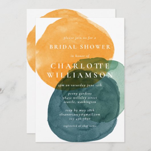 Gelbes und Aquamarines Abstraktes Brautparty Einladung (Vorne/Hinten)