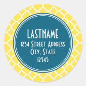 Gelbes und Aquamarines Quatrefolienmuster Benutzer Runder Aufkleber (Vorderseite)