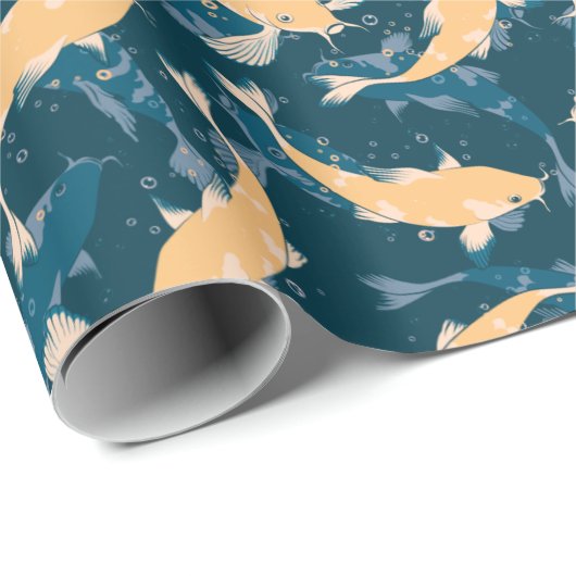 Gelbes und blaues Muster - Koi Fish Geschenkpapier (Rolleneckpunkt)