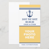 Gelbes und blaues nautisches Foto Save the Date (Vorne/Hinten)