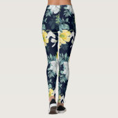 Gelbes und graues Blumenmuster Leggings (Rückseite)