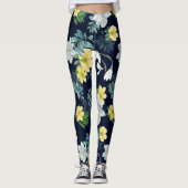 Gelbes und graues Blumenmuster Leggings (Vorderseite)