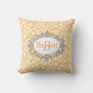 Gelbes und graues Monogramm Damaskus-Kissen Kissen