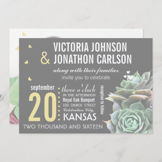 Gelbes und graues sukkulentes Foto auf der Hinterh Einladung (Vorne/Hinten)