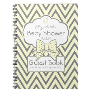 Gelbes und graues Zickzack Baby-Duschen-Gast-Buch Notizblock
