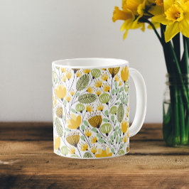 Gelbes und grünes Dekorationsmuster für die Blumen Kaffeetasse