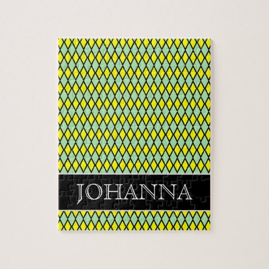 Gelbes und grünes Diamant-Form-Muster + Name Puzzle (Vertikal)
