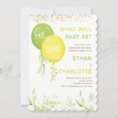 Gelbes und grünes Geschlecht offenbart Baby Shower Einladung (Vorderseite)