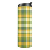 Gelbes und grünes Kariertes Muster Thermosbecher (Nach links gedreht)