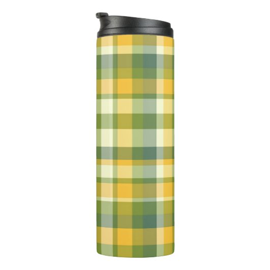 Gelbes und grünes Kariertes Muster Thermosbecher (Nach rechts gedreht)