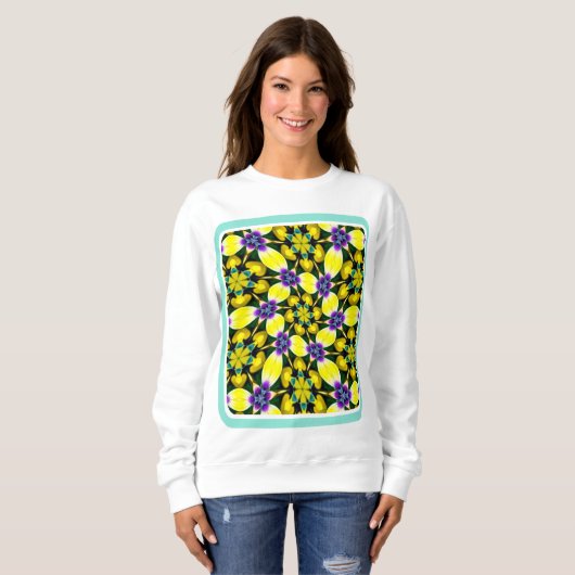 Gelbes und Lila Daisy-Muster Sweatshirt (Vorne ganz)
