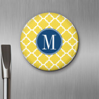 Gelbes und Navy-Quatrefolienmuster Custom Monogram