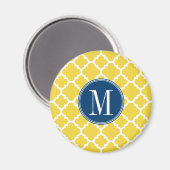 Gelbes und Navy-Quatrefolienmuster Custom Monogram Magnet (Vorderseite/Rückseite)