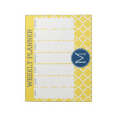 Gelbes und Navy-Quatrefolienmuster Custom Monogram Notizblock (Rotiert)