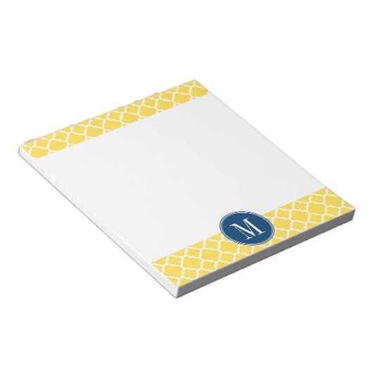 Gelbes und Navy-Quatrefolienmuster Custom Monogram Notizblock (angewinkelt)
