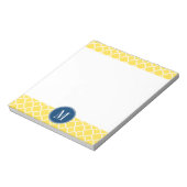 Gelbes und Navy-Quatrefolienmuster Custom Monogram Notizblock (Rotiert)