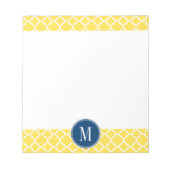 Gelbes und Navy-Quatrefolienmuster Custom Monogram Notizblock (Vorderseite)