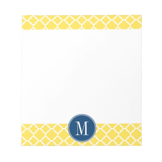 Gelbes und Navy-Quatrefolienmuster Custom Monogram Notizblock (Vorderseite)