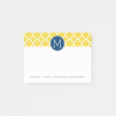 Gelbes und Navy-Quatrefolienmuster Custom Monogram Post-it Klebezettel (Vorderseite)