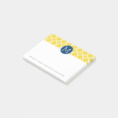 Gelbes und Navy-Quatrefolienmuster Custom Monogram Post-it Klebezettel (angewinkelt)