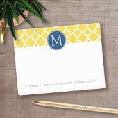 Gelbes und Navy-Quatrefolienmuster Custom Monogram Post-it Klebezettel