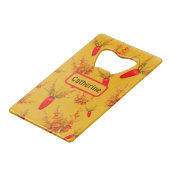 Gelbes und orangefarbenes Muster auf gelbem Monogr Geldbeutel Flaschenöffner (Vorderseite Schrägansicht)