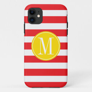 Gelbes und rotes Streifen-Gewohnheits-Monogramm iPhone 11 Hülle