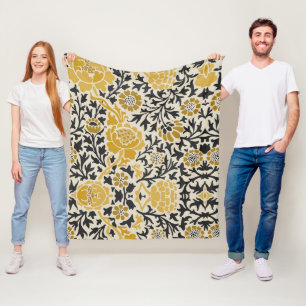 Gelbes und schwarzes Blumenmuster im Vintage-Stil Fleecedecke