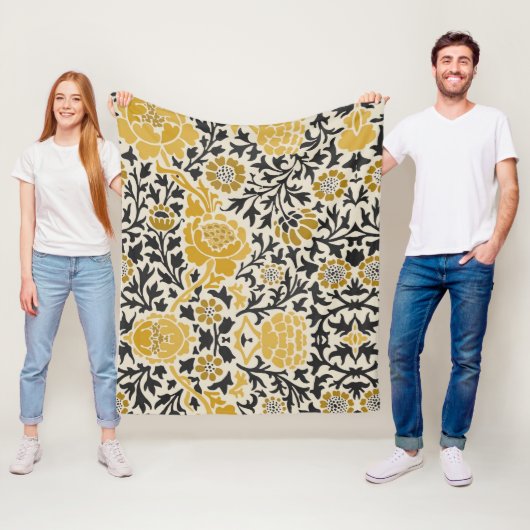Gelbes und schwarzes Blumenmuster im Vintage-Stil Fleecedecke (Beispiel)