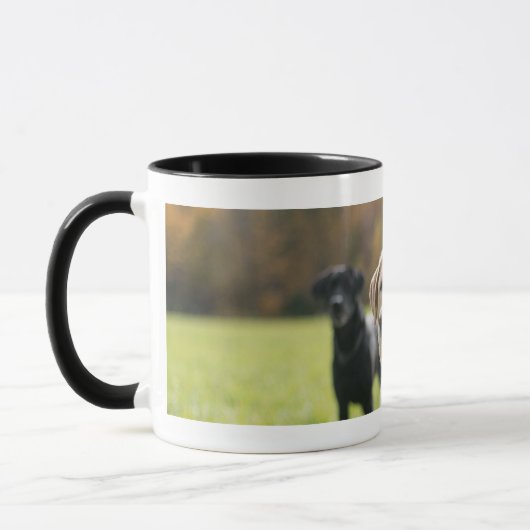 Gelbes und schwarzes Labrador Schwarz-Behandelte Tasse (Links)