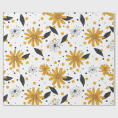 Gelbes und weißes Daisy-Muster mit dunklen Blätter Geschenkpapier (Flach)