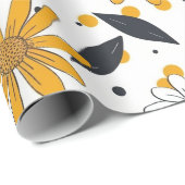 Gelbes und weißes Daisy-Muster mit dunklen Blätter Geschenkpapier (Rolleneckpunkt)
