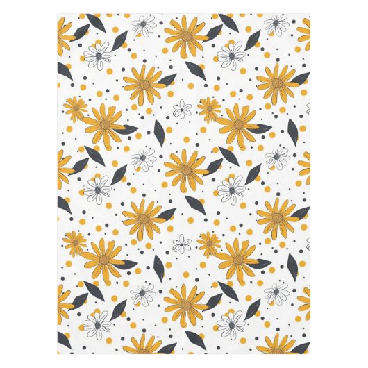Gelbes und weißes Daisy-Muster mit dunklen Blätter Tischdecke (Vorderseite)