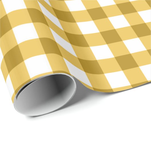 Gelbes und weißes Gingham-Karo-Muster Geschenkpapier (Rolleneckpunkt)