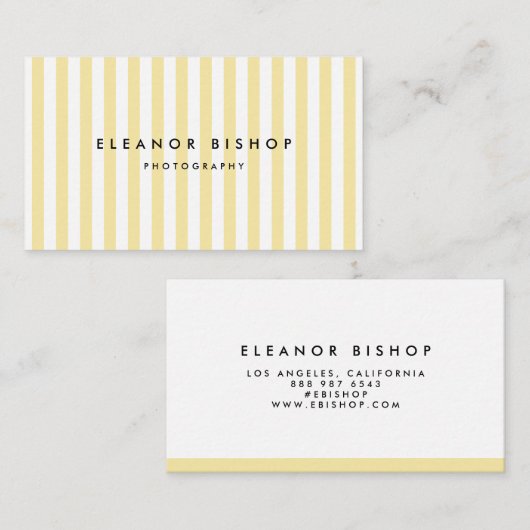 Gelbes und weißes Nadelstreifen-Muster modern Visitenkarte (Vorne/Hinten)