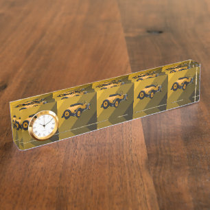 Gelbes Vintage-Cabrio-Auto, Typenschild Namensplakette