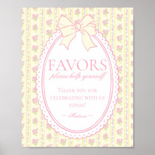 Gelbes Vintage-Fancy-Florales-Gunstbezeugungsschil Poster