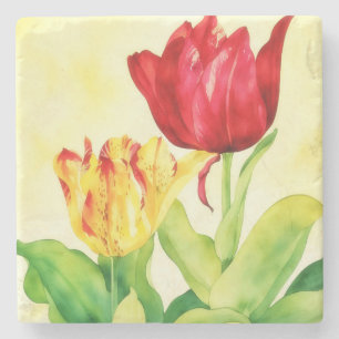 Gelbes Vintages Rot Tulip Blume Art Untersetzer